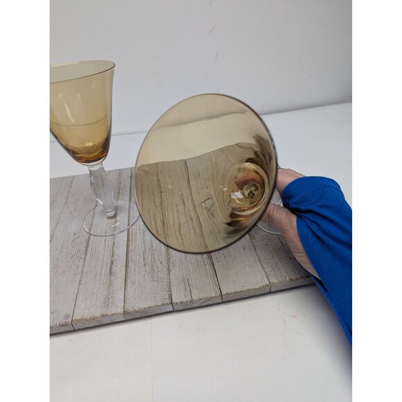 Southern Living Arlington Amber Handblown Crystal Wine Glasses Goblets Set of 2 - Picture 6 of 11